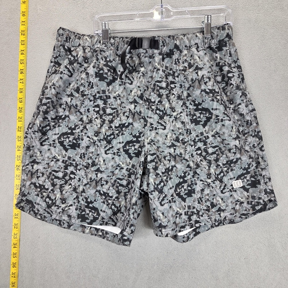 Topo Designs Shorts Mens 2XL Gray Camo Nylon Quick Dry Belted Outdoor Hiking